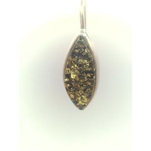 Sterling Silver 925 Rounded Diamond Shape Gold Amber Flake Drop Earrings